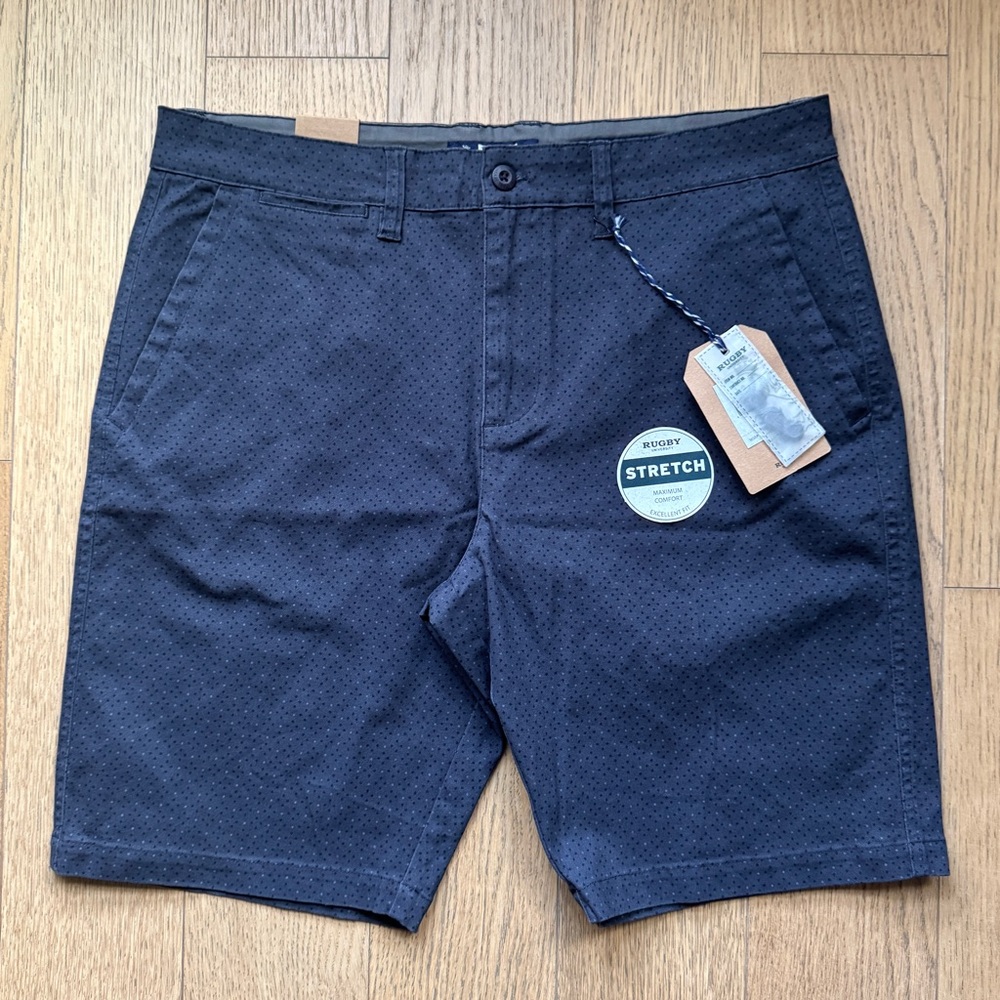 Men’s Navy Printed Stretch Twill Short NWT Size 34
